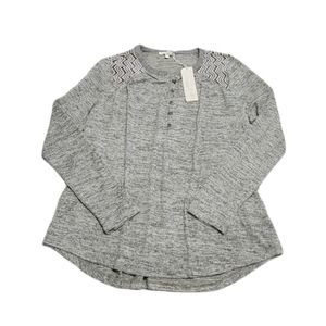 Mystree Grey Long‎ Sleeve Half Button Top Size  S
